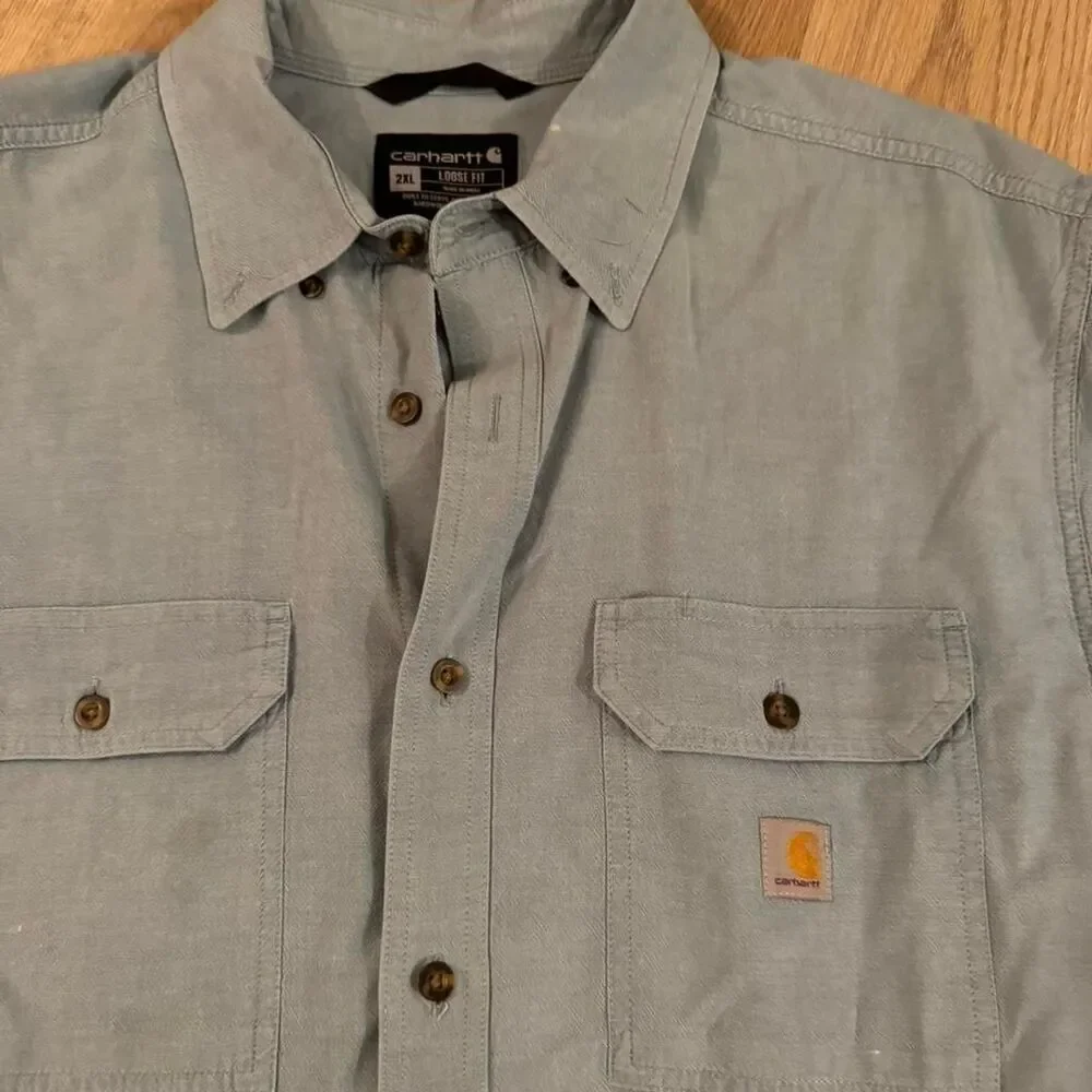 Carhartt Men's Blue and Grey Shirt